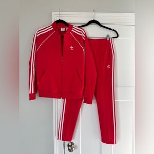 Adidas Bold Red Tracksuit with Classic White Accents